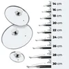 A size chart showing different sizes of pot lids with corresponding measurements. Voir les images du produit