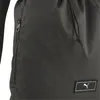 A close-up view of a black gym sack, showing the texture of the fabric, a zipper pocket, and a drawstring. Produktbild-Vorschau