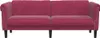 A front view of a burgundy velvet sofa with studded arms. Produktbild-Vorschau