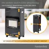 A gas heater with dimensions and features highlighted, shown in a marketing context. Produktbild-Vorschau