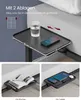 A collage showing a bedside table with a glass and phone, and two smaller images of the table holding books and a tablet. Produktbild-Vorschau