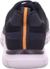 The back view of a blue sneaker with an orange stripe on the heel. Produktbild-Vorschau