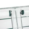 Close-up of the corner of a mini greenhouse, showing the plastic sheeting and green metal frame. Produktbild-Vorschau