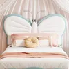 Lit enfant 90x200 cm en velours bleu et rose – Tête de lit Voir les images du produit 6