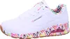A white Skechers Uno Loving Love sneaker for women with a colorful heart pattern on the sole and inner lining. Náhled obrázku produktu