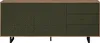 A dark green sideboard with a textured front and three drawers, placed against a white background. Podgląd zdjęcia produktu