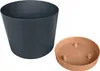 A dark gray plant pot and a brown saucer are shown against a white background. Náhľad obrázku produktu