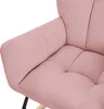 A close-up view of a pink upholstered armchair, showing the tufted seat and armrest. Náhled obrázku produktu