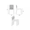 Technical drawing of chairs with dimensions and a stack of chairs. Produktbild-Vorschau