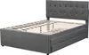 A gray upholstered bed frame with a tufted headboard and three drawers is shown against a white background. Náhled obrázku produktu