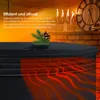 A close-up of an electric fireplace with decorative elements and text overlay. Produktbild-Vorschau