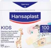 The image shows the packaging of Hansaplast Kids bandages, featuring colorful illustrations of animals and text in multiple languages. Produktbild-Vorschau