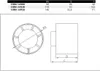 A technical drawing and a table of dimensions for ventilation components. Náhled obrázku produktu