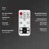A remote control with labels and descriptions of its functions. Produktbild-Vorschau