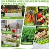 A collage of images showing different garden settings and plants, with a focus on raised garden beds. Voir les images du produit
