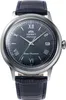 A close-up studio shot of an Orient automatic watch with a blue dial and a black leather strap. Produktbild-Vorschau