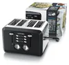 A black and silver four-slice toaster with its packaging box. Produktbild-Vorschau