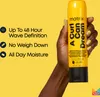 A hand holding a yellow bottle of Matrix A Curl Can Dream conditioner against a yellow background with feature callouts. Podgląd zdjęcia produktu