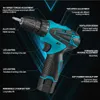 A diagram of a cordless drill with various features labeled. Produktbild-Vorschau