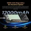 A close-up marketing image of a smartphone with its internal battery exposed, highlighting its large capacity and long usage times. Produktbild-Vorschau
