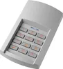 A close-up studio shot of a gray keyless entry keypad with illuminated orange numbers and a blue indicator light. Produktbild-Vorschau