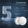 A large transparent number '5' is shown next to a coin cell battery and icons representing product features. Produktbild-Vorschau
