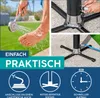 Collage showing a person using a shower, close-ups of a shower base, and icons with text describing features. Produktbild-Vorschau