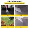 A collage of four images showing different functions of a vacuum cleaner: dry cleaning upholstery, wet cleaning upholstery, blowing leaves, and spraying a surface. Produktbild-Vorschau
