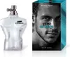 A perfume bottle and its packaging are displayed side-by-side against a white background. The packaging features a black and white image of a man's face. Produktbild-Vorschau