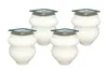Four white furniture legs with silver tops are arranged in a cluster on a white background. Produktbild-Vorschau