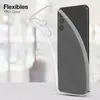 A clear phone case is shown on a table with a blurred background. Produktbild-Vorschau