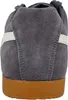 The back view of a gray Gola Harrier shoe with a white stripe and a brown sole. Produktbild-Vorschau