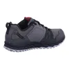 A side view of a single gray and black hiking shoe against a white background. Voir les images du produit