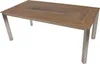 A rectangular table with a wooden top and metal legs, set against a white background. Produktbild-Vorschau