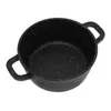 A black pot with speckled white details and two handles, shown from a top-down perspective against a white background. Voir les images du produit