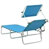 A blue folding lounge chair with a sunshade, shown from a rear-diagonal angle against a white background. Produktbild-Vorschau
