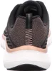 The back view of a black and rose gold Skechers sneaker. Voir les images du produit