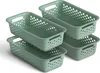 Four green storage baskets stacked and arranged on a white background. Produktbild-Vorschau