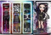 A Rainbow High fashion doll and her accessories are displayed in a retail box. The box is divided into compartments showcasing the doll and various outfits and accessories. Podgląd zdjęcia produktu