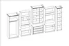 A collection of wireframe drawings of modular furniture units, including wardrobes, shelves, and TV stands. Produktbild-Vorschau