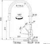 Technical drawing of a faucet with dimensions and angles indicated. Podgląd zdjęcia produktu