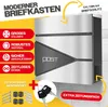 A modern mailbox with promotional text and icons highlighting its features. Produktbild-Vorschau