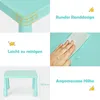A collage of images showcasing a child's table and chairs set, highlighting its features and dimensions. Produktbild-Vorschau