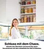 Klare Glasvorratsbehälter mit Bambusdeckeln, gefüllt mit verschiedenen Lebensmitteln, ordentlich in einem weißen Küchenschrank organisiert Produktbild-Vorschau