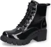 A single black patent leather boot with laces and a thick sole, shown from a three-quarter angle against a white background. Produktbild-Vorschau