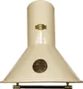A cream-colored retro range hood with gold accents and branding. Produktbild-Vorschau