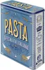 A rectangular tin box with a vintage-style illustration of pasta and Italian motifs. Voir les images du produit