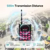 A wireless pager system is shown in the foreground, with a background of an outdoor cafe setting. Produktbild-Vorschau