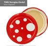 A red lid with white polka dots, resembling a mushroom, is shown next to its inner lining. Produktbild-Vorschau