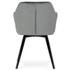 The back view of a gray velvet dining chair with black metal legs. Náhled obrázku produktu